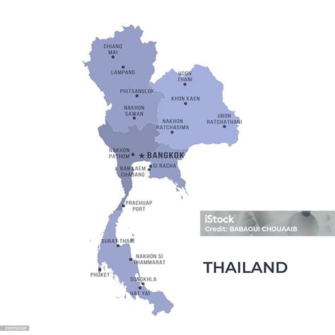 Map Of Thailand With Regions Borders And Famous Cities Stock Illustration - Download Image Now ...