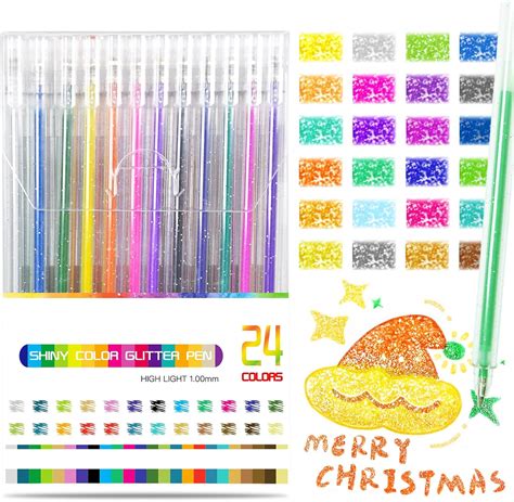 SAYEEC Glitter Gel Pens, 24 Colored Metallic Gel Pens Set, 1.0mm Super ...