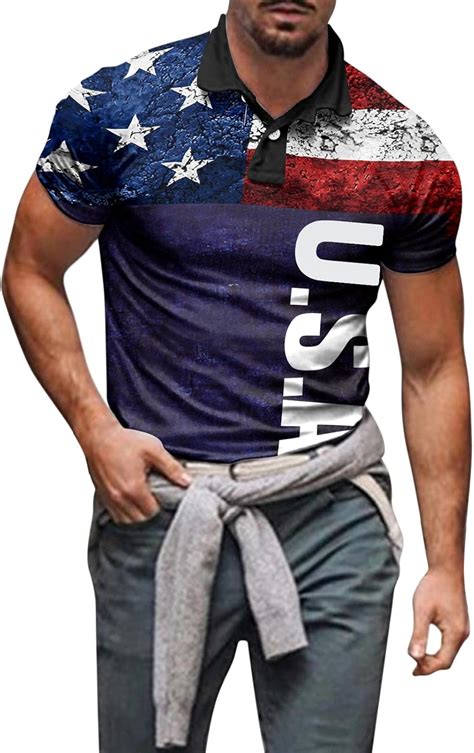 Polo T Shirts for Men USA Flag Short Sleeve Button India | Ubuy