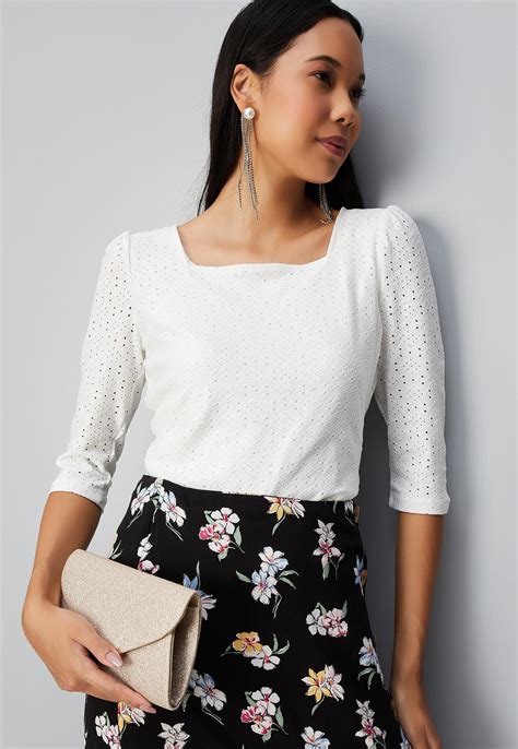 Buy Women Schiffli Puffed Sleeves Top Online at just Rs. 899.0 ...