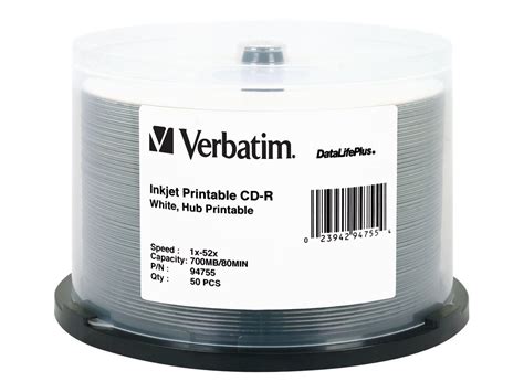 Verbatim 94755 CD-R White Hub Printable - Buy Verbatim 94755 CD-R White ...