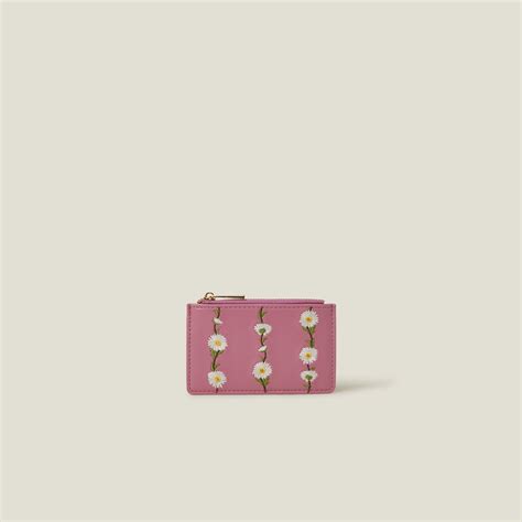 Pink Embroidered Daisy Card Holder - Accessorize India