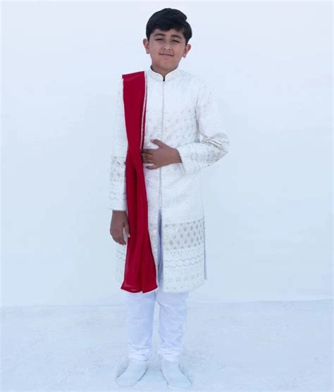 White Embroidered Sherwani Set – FayonKids