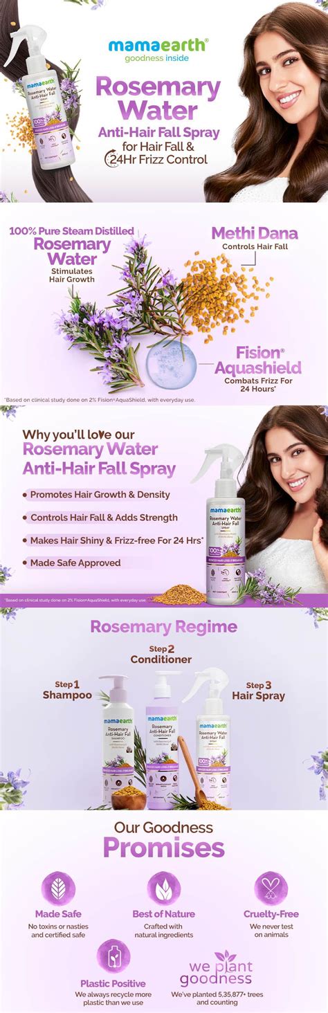 Rosemary Water Anti-Hair Fall Spray with 100% Pure Steam Distilled ...