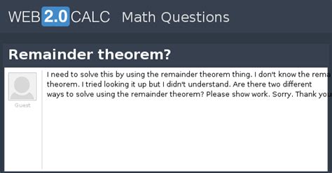 View question - Remainder theorem?