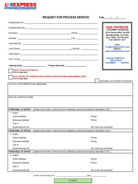 Image result for Blank of Service of Process Form