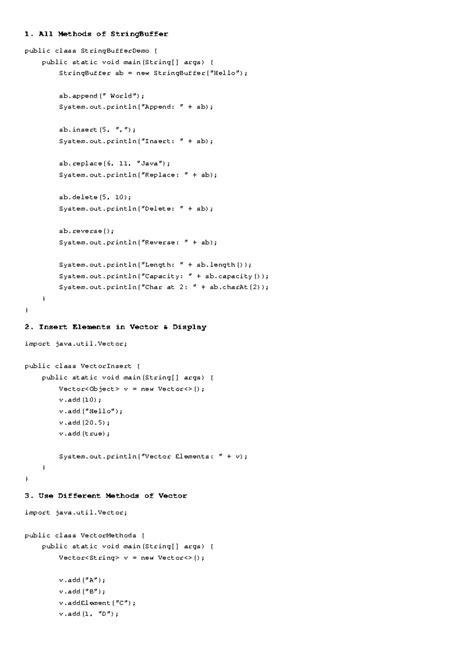 Java Programs Collection: StringBuffer, Vector, and Inheritance Methods ...