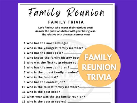 Family Reunion Trivia, Family Reunion Trivia Game, Family Reunion Party ...