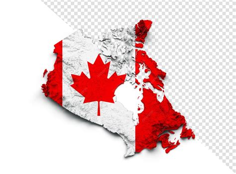 Premium PSD | Canada map with the flag Colors Red and white Shaded relief map 3d illustration