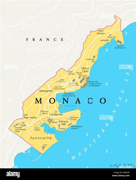 Detailed Political Map Of Monaco With Relief Monaco