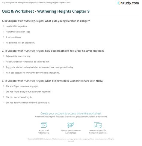 Quiz & Worksheet - Wuthering Heights Chapter 9 | Study.com