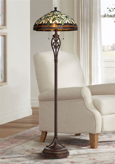 Robert Louis Tiffany 60" Bronze Leaf and Vine Mission Floor Lamp with ...