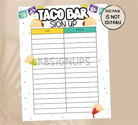 Fiesta Potluck Sign up Sheet | Taco Bar Sign up | Office Potluck Party ...