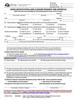 Fillable Online Work Notification/Lane Closure Request and Approval ...