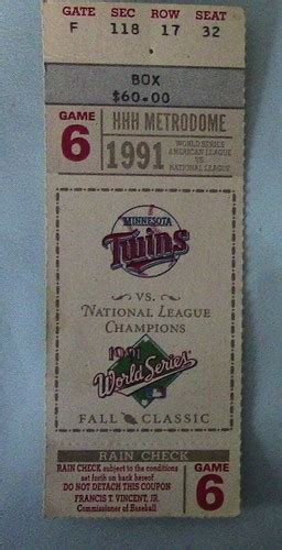 1991 World Series Game 6 Ticket Minnesota Twins vs Atlanta Braves | eBay