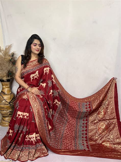 Ajrakh Hand Block Printed Sarees – Desisass