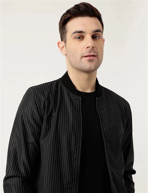 Slim Fit Striped High Neck Jacket