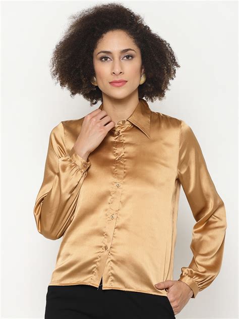 Buy Twenty3 Women Gold Coloured Solid Casual Shirt - Shirts for Women ...
