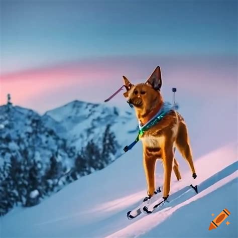 Dog skiing in snowy mountains on Craiyon