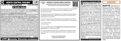 Book Tender Notice Ad in Newspaper Online Call 9810974532