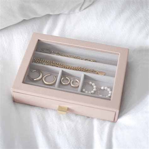 Stackers Jewellery Storage Drawer with Glass Lid Medium - Blush Pink