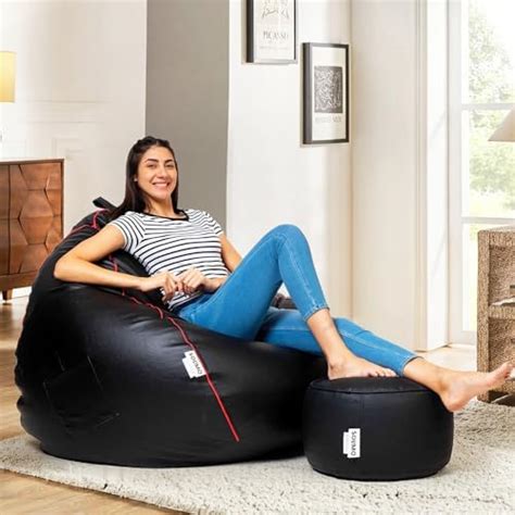 Amazon Brand - Solimo Premium Faux Leather Bean Bag Combo with Footrest ...