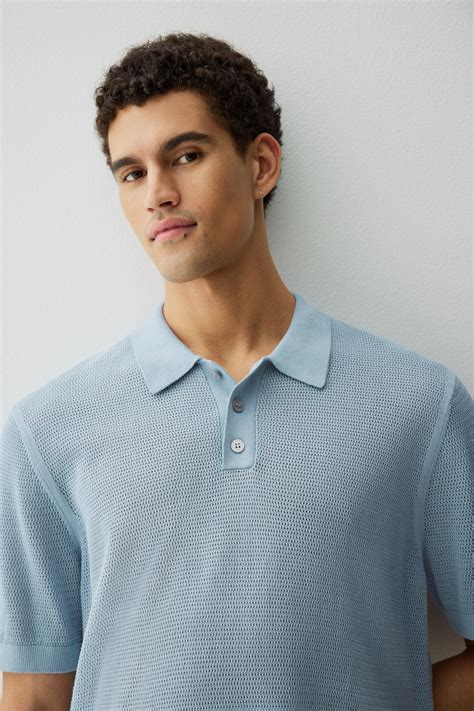 Regular Fit Hole-knit polo shirt - Light blue - Men | H&M IN