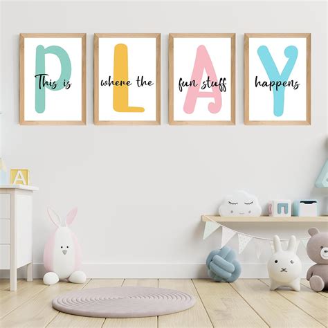 Amazon.com: Set of 4 Framed Kids Playroom Wall Art Prints, 12x16 ...