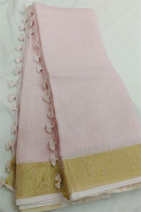 Powder Pink Handwoven Linen Saree | Linen World