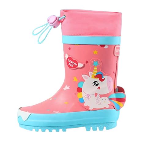Bright Pink Unicorn Waterproof Flexible Rubber Rain Gumboots for Kids ...