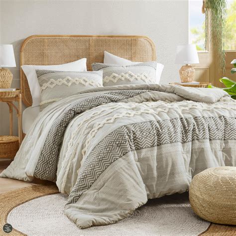 Hyde Lane Farmhouse Comforter Set Gray, Full/Queen Size Boho Bedding ...