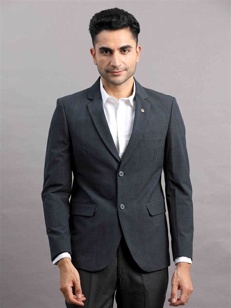 Shop Men's Dark Grey Cotton Blend Slim Fit Casual Blazer Online