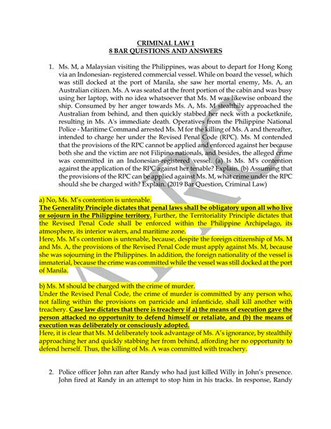 SOLUTION: Sample bar exam question and answers - Studypool