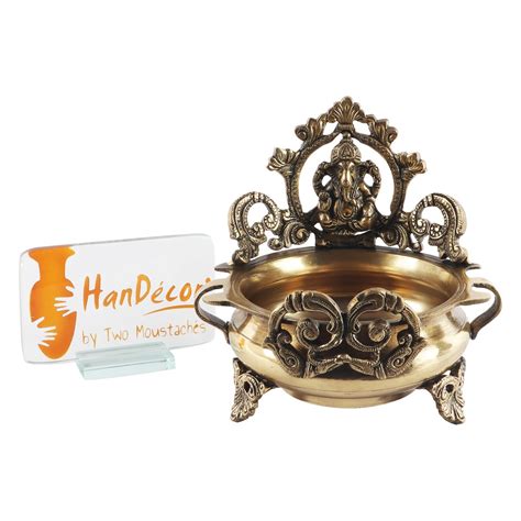 Brass Ethnic Carved Ganesha Design 7 Inches Brass Decor Urli Decor Bowl