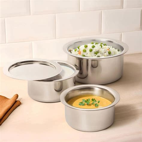 MEYER Trivantage set of 3 Tri-ply Stainless Steel Tope With Lid (14,16