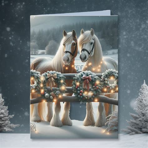 Festive Horses and Christmas Lights Card | Zazzle | Christmas card art ...