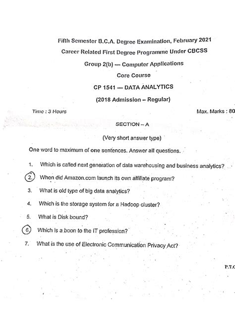 Data analytics - Previous year question paper - Big Data Analytics And ...