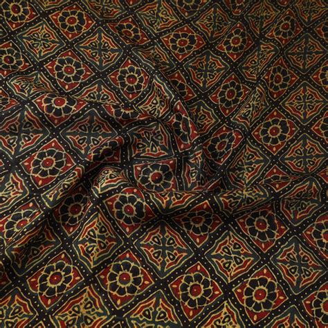 Green Natural Dyed Dola Silk Hand Block Ajrakh Print Fabric
