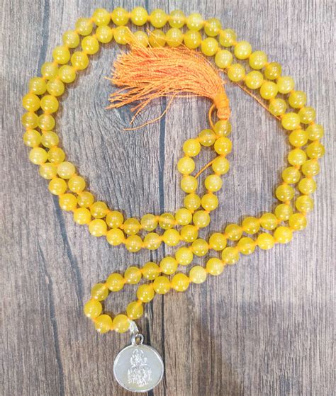 Yellow Agate - Hakik Mala with Silver Brihaspati pendant – Kalyanastrogems