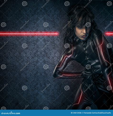 Brunette in Black Latex Costume , Science Fiction Scene, Fa Stock Photo ...