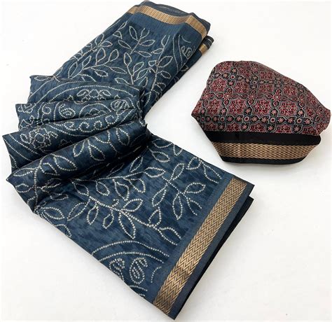 Dark Blue Woven Mul Cotton Saree With Blouse – Maharanisaree