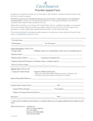 Fillable Online An appeal is a request for CareSource to reconsider a ...