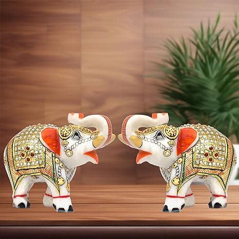 Buy KRAFTSKALA Marble Decorative Items Elephant Showpieces Pack of 2 ...