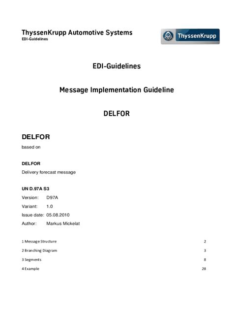 Fillable Online EDI Implementation Guidelines DELFOR UN D96A Fax Email ...
