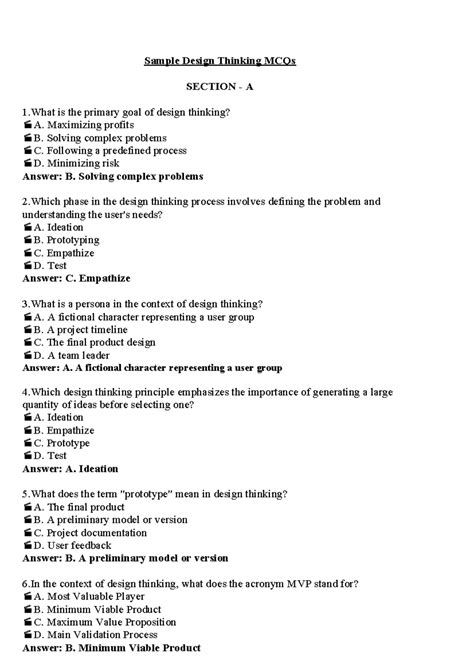 Design Thinking MCQs for Understanding User-Centered Design Principles ...
