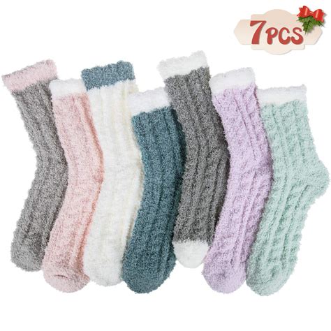 YOMYM 7 Pairs Womens Fuzzy Socks Cozy Fluffy Winter Cabin Slipper Warm ...