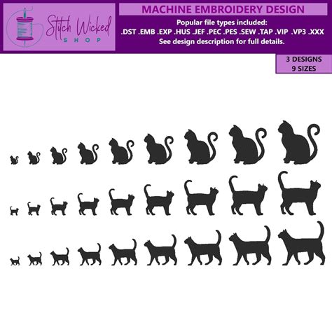 Cat Silhouette Embroidery Designs, Cat Silhouette Design Set, Halloween Machine Embroidery ... - Silhouette Monogram Designs