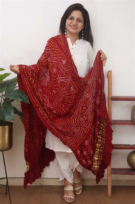 Maroon Bandhani Gajji Silk Dupatta – Luxurion World- Crafted Heirlooms