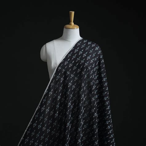 Black Mercerised Cotton Pochampally Ikat Fabric