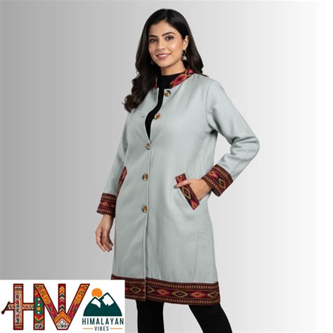 Himalayan Vibes Light Grey Woolen Long Jacket - Authentic Kullu Patti ...